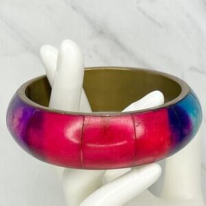 Vintage Chunky Rainbow Inlay Bangle Bracelet ✨